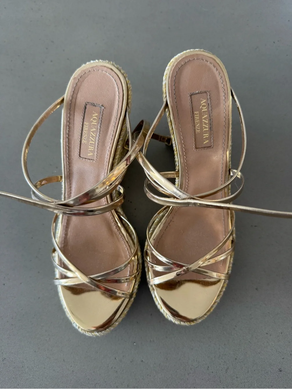 Aquazzura Metallic Gold Strappy Espadrille Sandals